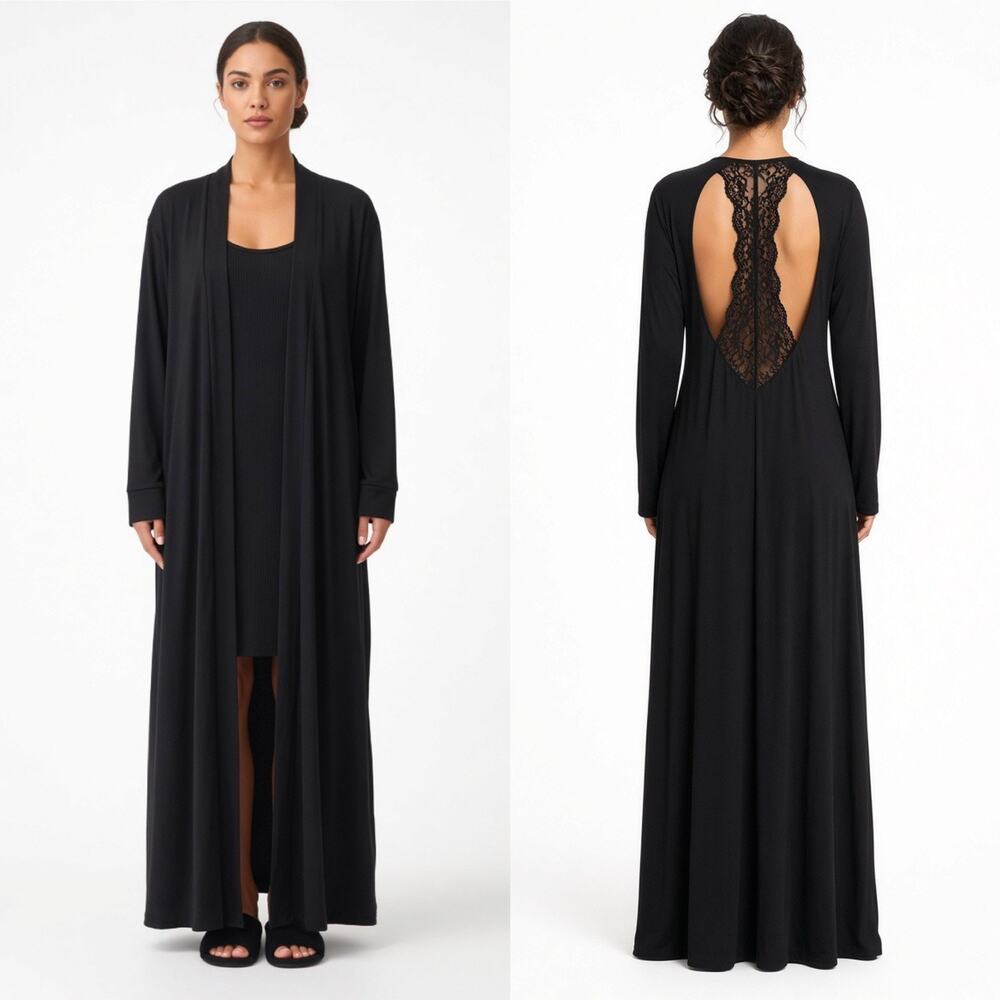 Savage X Fenty Black Lace Racerback Full Length Loungewear Robe XL NWT No Belt